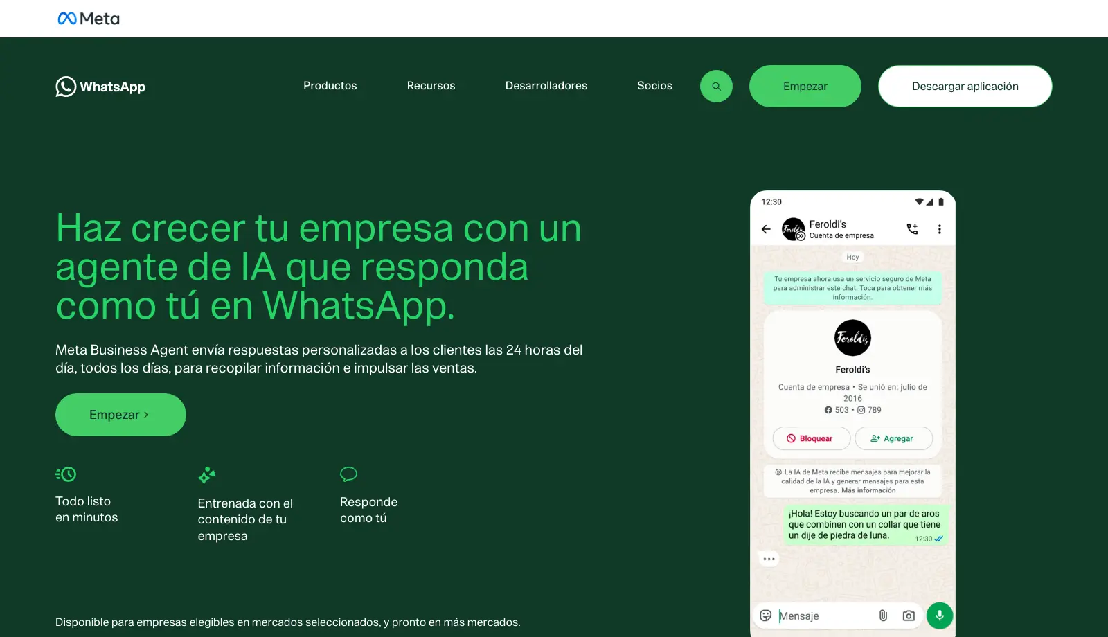 Página del agente de IA de WhatsApp Business